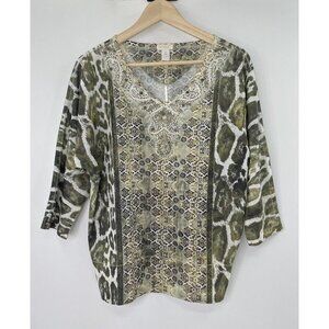 Chico's Women’s Long Sleeve Animal Print V-Neck Blouse Size 1‎